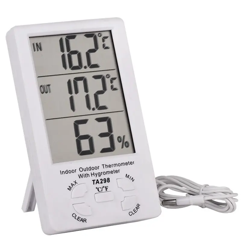 LCD Digital Electronic Indoor Outdoor Desktop Thermometer with Hygrometer Temperature Humidity Meter External Probe Sensor Cable