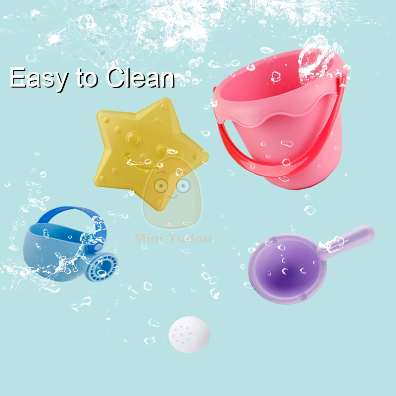 Summer Silicone Soft Baby Beach Toys Kids Mesh Bag Bath Play Set Beach Party Cart Ducks Bucket Sand Molds Tool Water Game