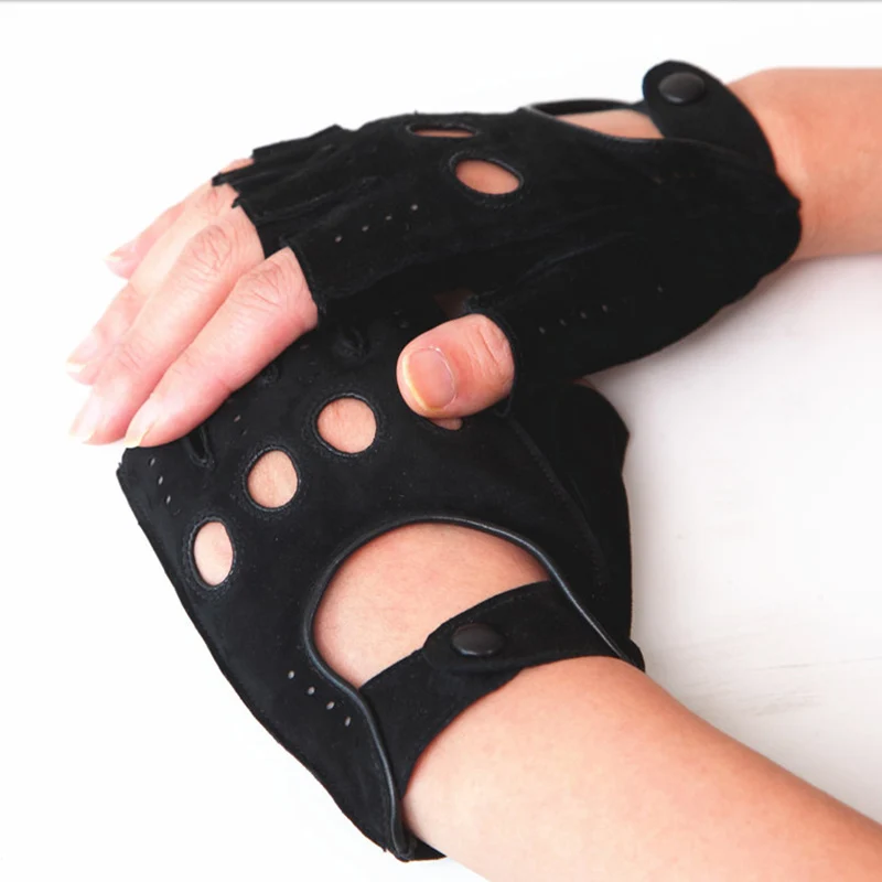 

Genuine Leather Gloves Lady Sheepskin Suede Fashion Trend Summer Woman Semi-Finger Gloves Non-Slip Breathable EL099