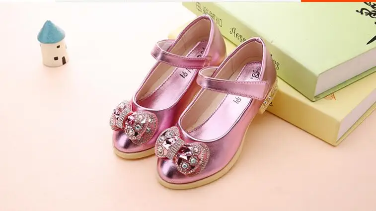 Children Princess Glitter Sandals New Princess Kids Girls Shoes Square Heels Dress Shoes Party Shoes Pink/Silver/Gold big Size