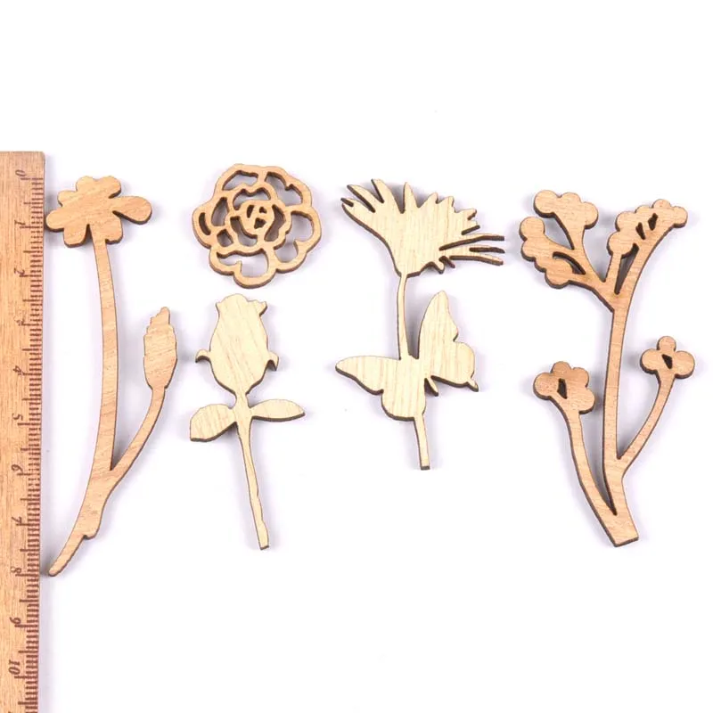 10Pcs Unfinished Wood Slices Flowers And Plants Wooden Home Decoration DIY Crafts Handmade Accessory Scrapbooking Ornament m1849