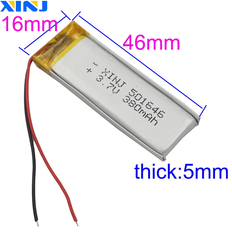 Batería de polímero de litio Lipo para coche, dispositivo de 3,7 V, 380 mAh, 501646, para GPS, DashCam, Sat Nav, DIY, cámara de conducción, grabadora, 10 piezas