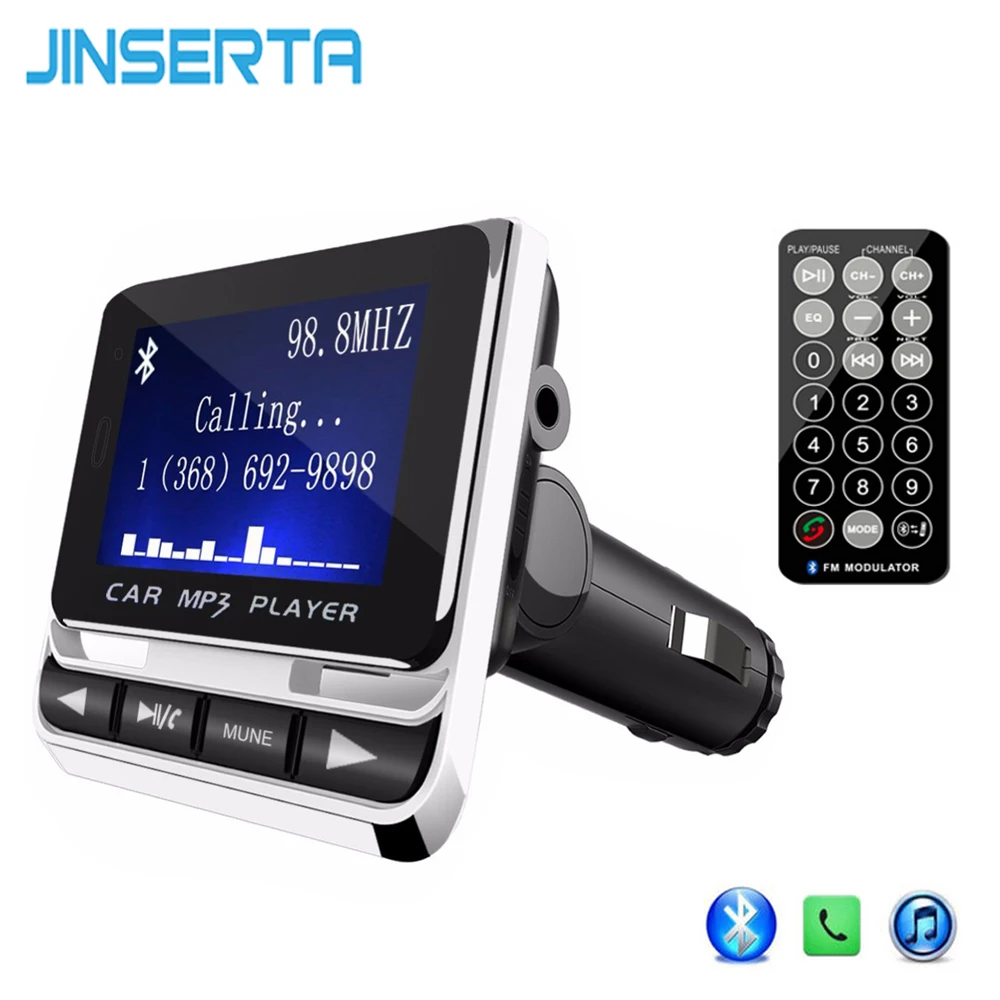 

JINSERTA Wireless Bluetooth FM Transmitter Handsfree Car MP3 Player LCD Screen Car Kit USB Charger Support TF Line-in AUX