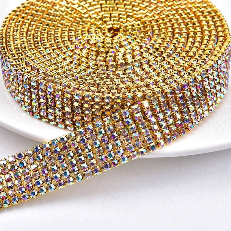 

10 Yards 6 Rows SS12 3mm Glass Rhinestone Crystal Chain Trim Sew on Applique Banding For Diy Jewelry Clothes Wedding Decoration