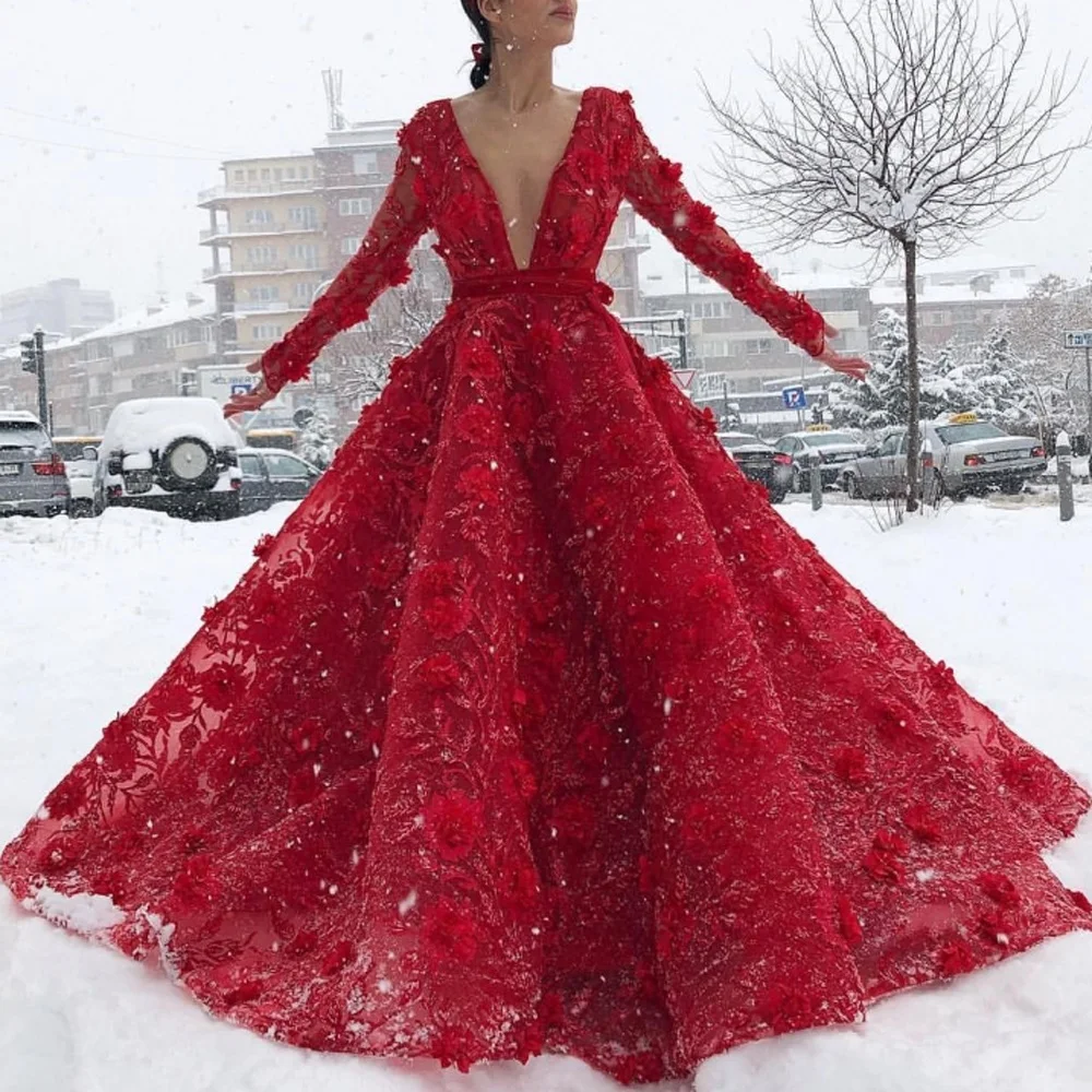 Plus Größe Meerjungfrau Roter Teppich Kleider Lange Sleeves Promi Kleider Appliques Perlen Rüschen vestido de festa 2018