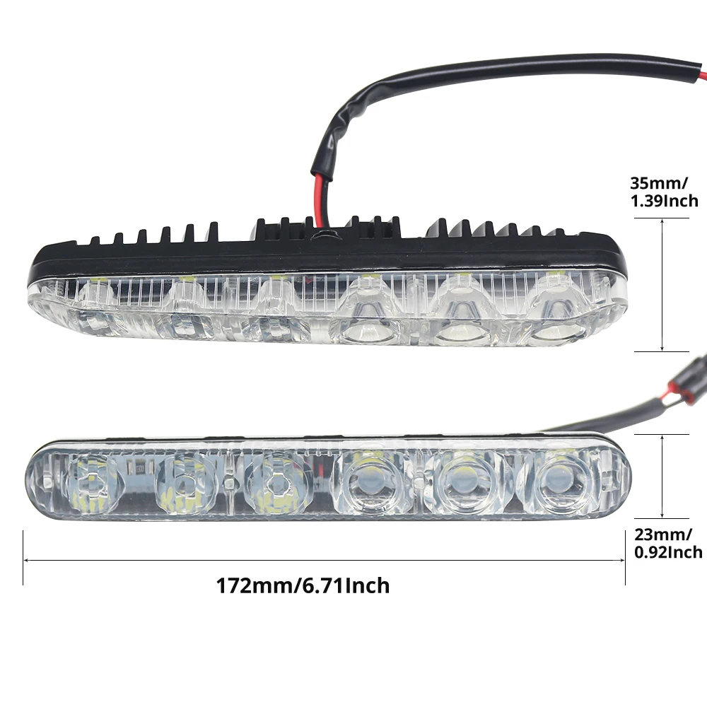 12V DC 6 LED Car Daytime Running Light Waterproof DRL Kit Low/High Beam Day Light Auto Driving Light External Light White Color