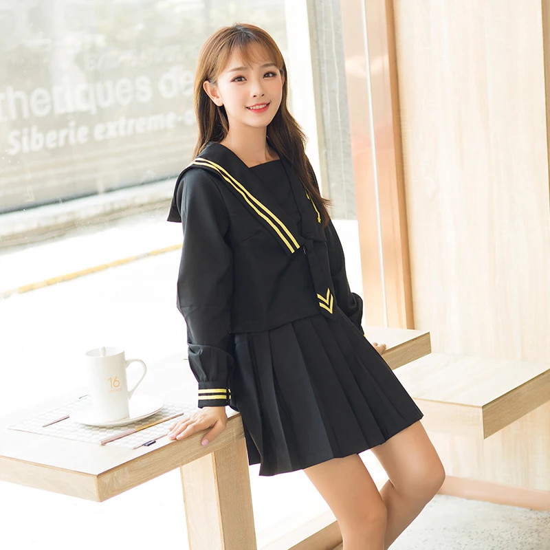 Japanese sweet meteor embroidery navy style sailor suit long-sleeved jk uniform student pleated skirt female spring summer suit