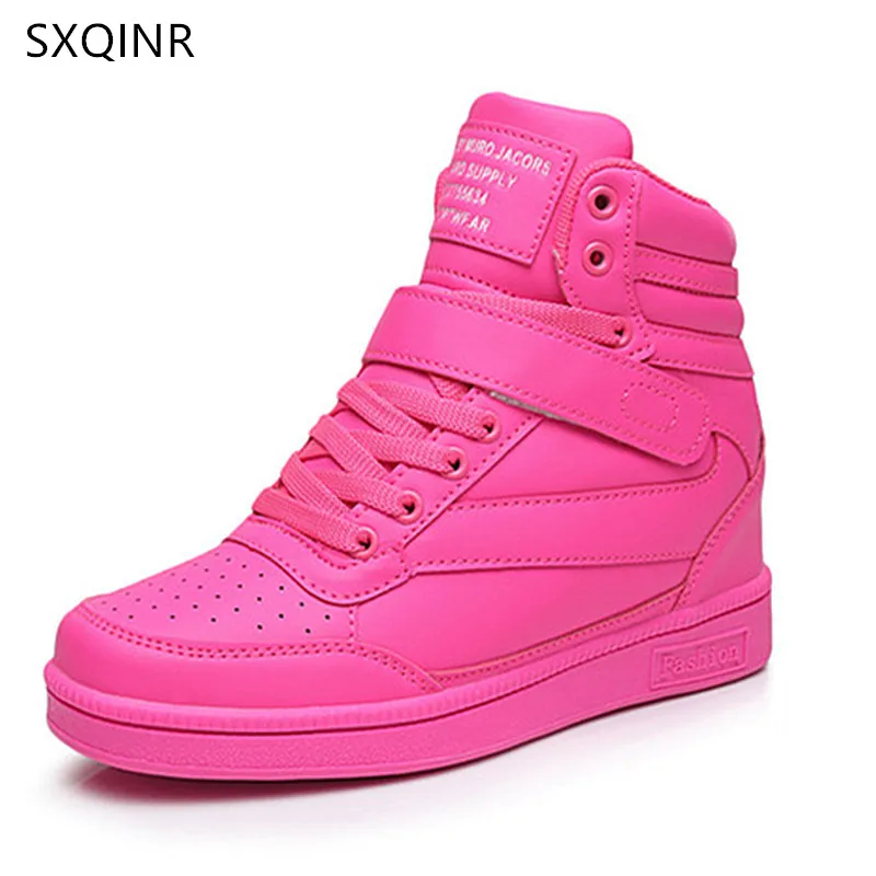 Women Sneakers Women Casual Shoes Platform Hidden Increasing Sneakers Breathable Leather Shoes High Top White Sneakers