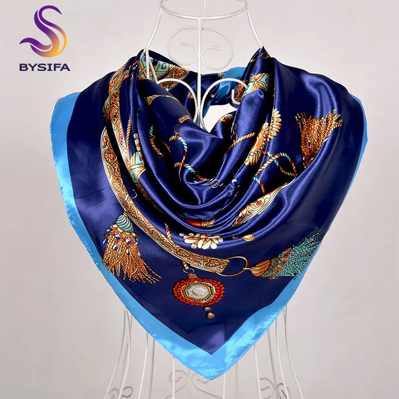 [BYSIFA] Scarf Winter Fashion Brand Square Scarves Shawls Sweet Pink Chain Design Scarves Bandana Spring Fall Head Hijab Scarf