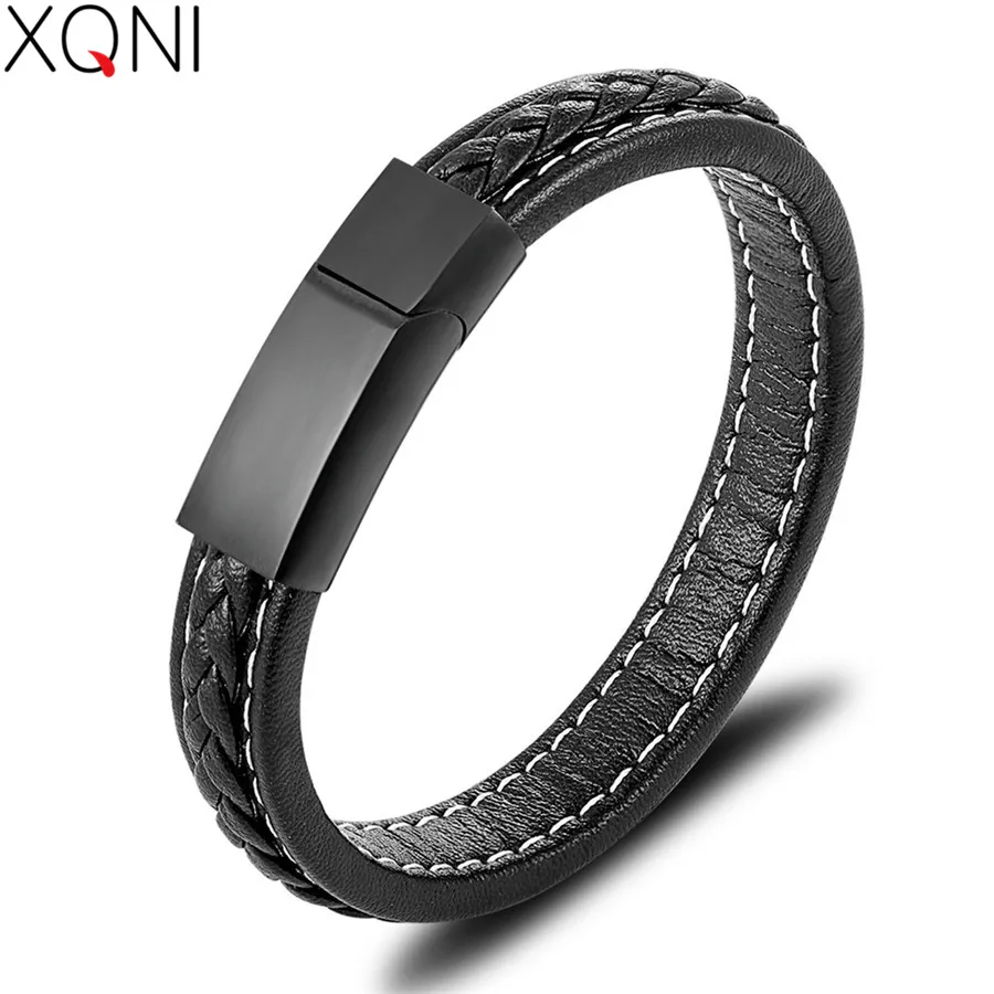 XQNI New Classic Fashion Bangle Jewelry Top Sale Genuine Leather Bracelet For Men Women Hand Accessories Bangle Spacial Gift