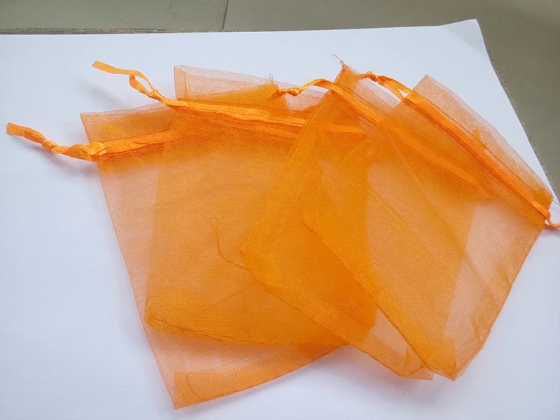 200pcs 15*20 Orange gift bags for jewelry/wedding/christmas/birthday Organza Bags with handles Packaging Yarn bag