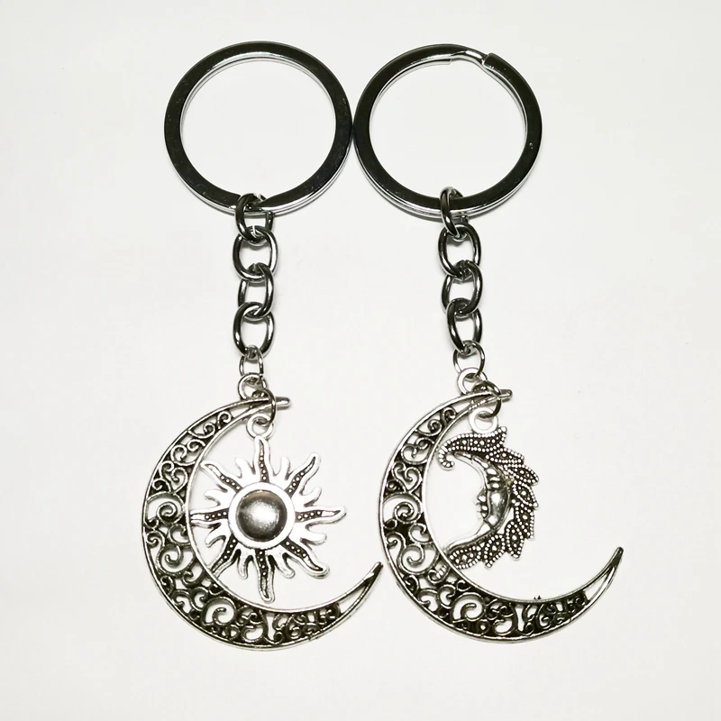 1Pcs Daily Life Inspired New Silver Plated 3D Fashion Sun, Moon, Half Moon Pendant Keychain Fashion Mini Jewelry