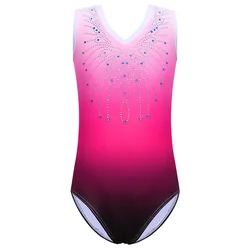 BAOHULU çocuk jimnastik Leotard tek parça kolsuz degrade renk bale Leotard parlak elmas dans Bodysuit Leotard kız için