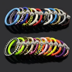 Fashion Colorful Crystal Magnetic Clasp PU Leather Bracelet Women Men Jewelry