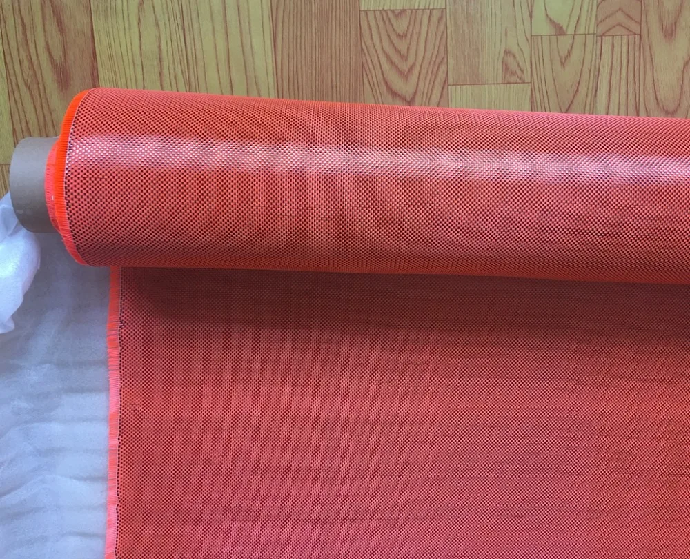 Carbon Aramid Fiber Hybrid Fabric Cloth  Orange Plain Weave 190gsm