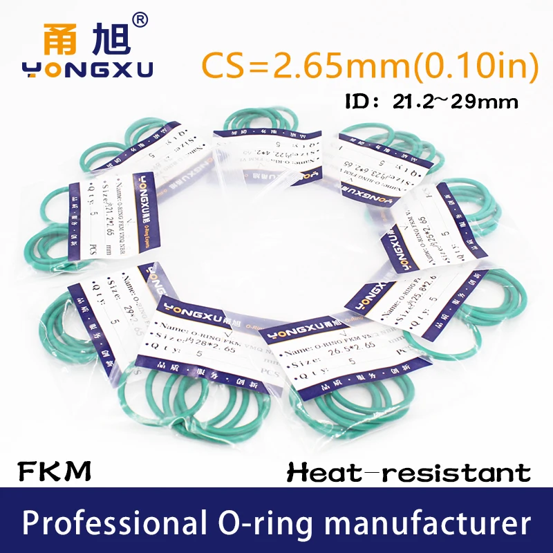 5PCS/lot Green FKM Fluorine Rubber O-rings Seals CS2.65mm ID21.2/21.89/22.4/23.6/25/25.8/26.5/28/29*2.65mm ORings Gasket Washer