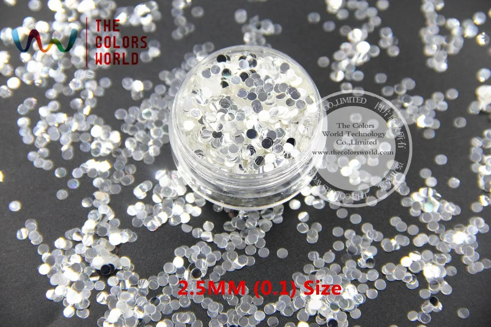 TCY001   Shinning white with silver colors Round Dot Shape 2.5MM Size glitter dust for nail Art or other DIY decoration