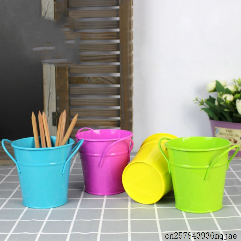 50pcs Mini Flower Pot Metal Plant Flowerpot Wall Vertical Haning Bucket Iron Flower Holder Basket