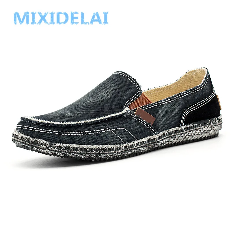 MIXIDELAI classic canvas shoes men 2024 lazy shoes blue grey green canvas moccasin men slip on loafers washed denim casual flats