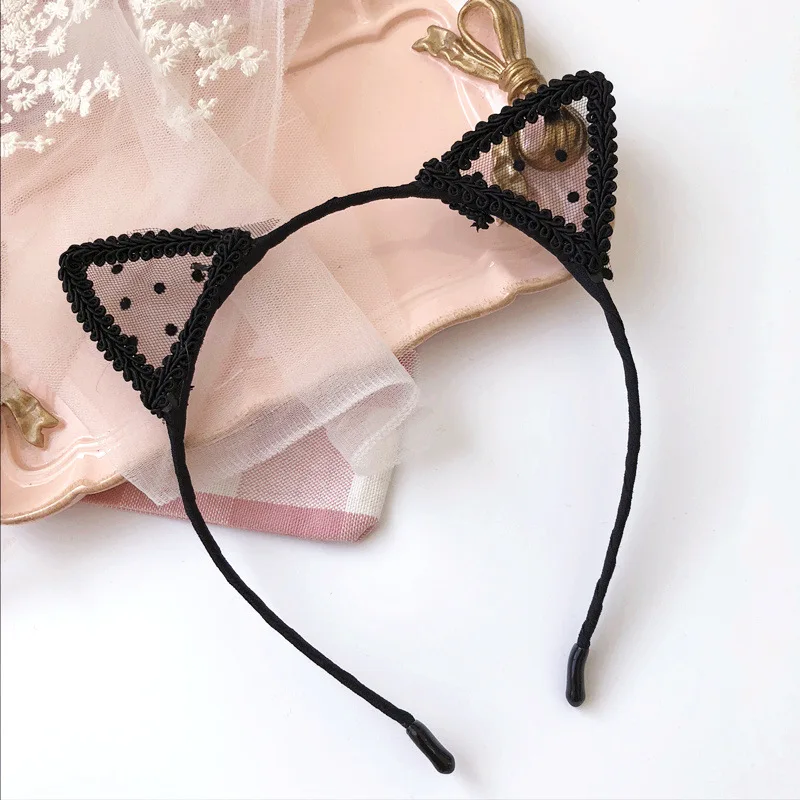 Women Hair elastic headbands Fashion Black Lace Cat Ears Headband Wedding Photography Portrait Style Hair Hoop hair accessories