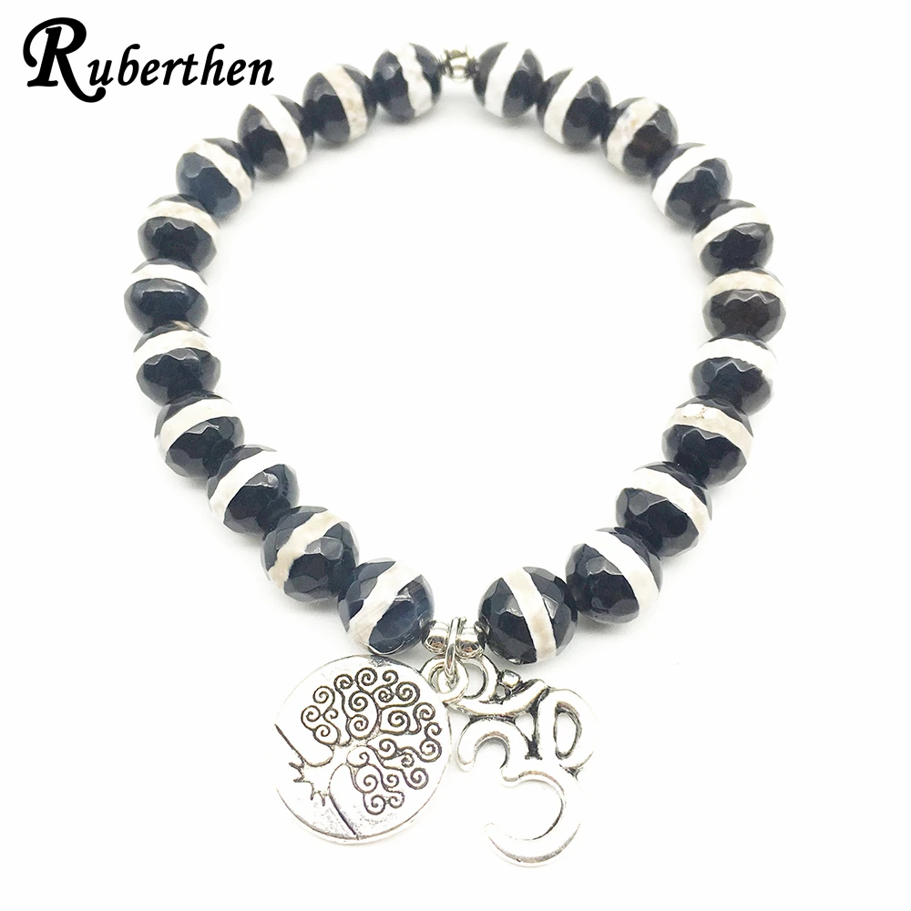 Ruberthen Tree of Life Bracelet Natural Stone Healing Beaded Bracelet Ohm Charm Bracelet Balance Hearing Spiritual Jewelry