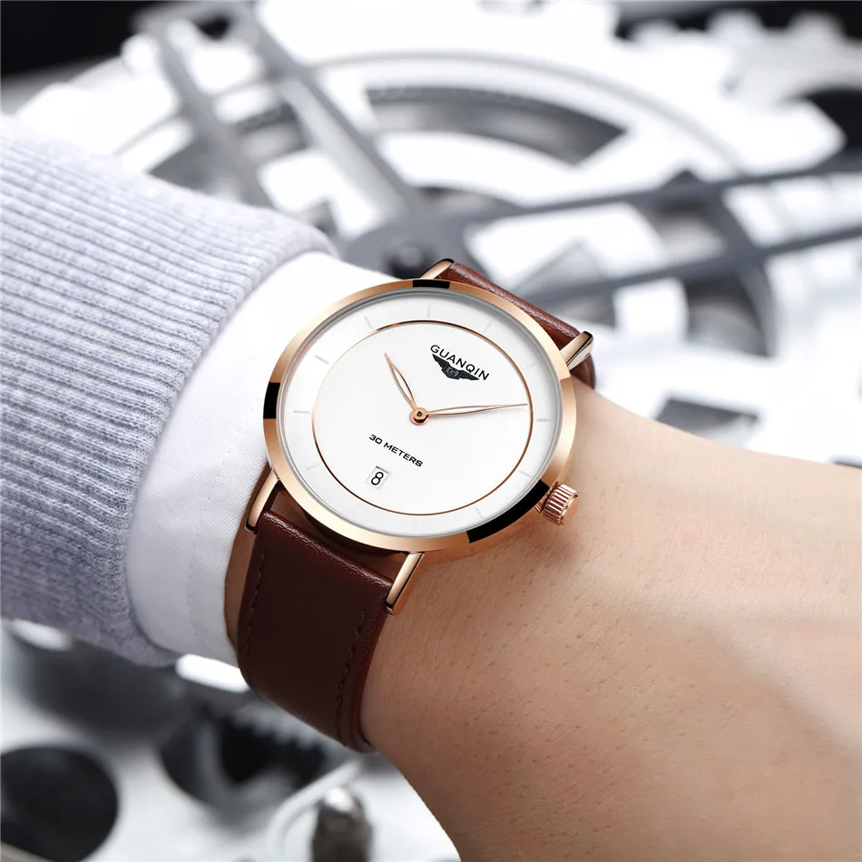 relogio masculino Genuine GUANQIN Fashion Mens Watches Top Brand Luxury Ultra Thin Quartz Watch Men Casual Leather Wristwatch