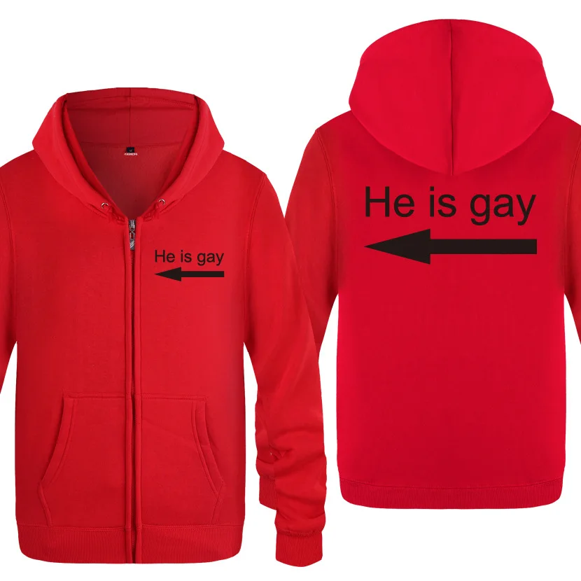 HEISGAY HE IS GAY Funny Hoodies Men Fleece Long Sleeve Zipper Jacket Sweatshirt Coat Man Fitness Tracksuit Moleton Masculino