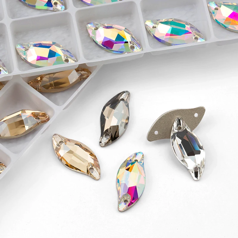 6*12/9*20/14*30mm AAAAA Quality S Shape Crystal Sew On Rhinestones Leaf Shape Sewing Beads for Wedding,Dance dress decoration