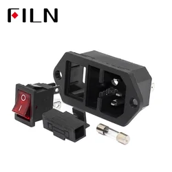 250V Red Lamp Rocker Switch Socket New 3 Pin Male Safe Power Socket IEC320 C14 Inlet Plug Connector 10A Fuse Power Socket