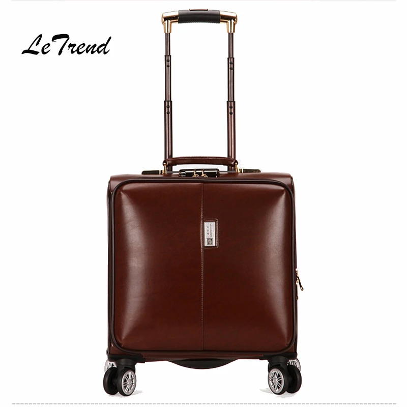 Letrend Business Rolling Luggage Spinner Cabin Trolley Bag 18 inch Wonmen Carry On Suitcases Wheels Travel Bag Men Leather Trunk