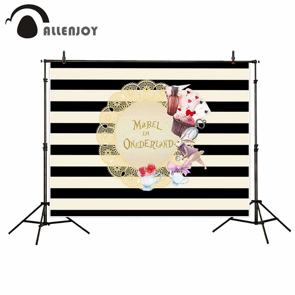 

Allenjoy new arrivals photography background black white Stripes lace gold texture Wonderland birthday photo studio high quality