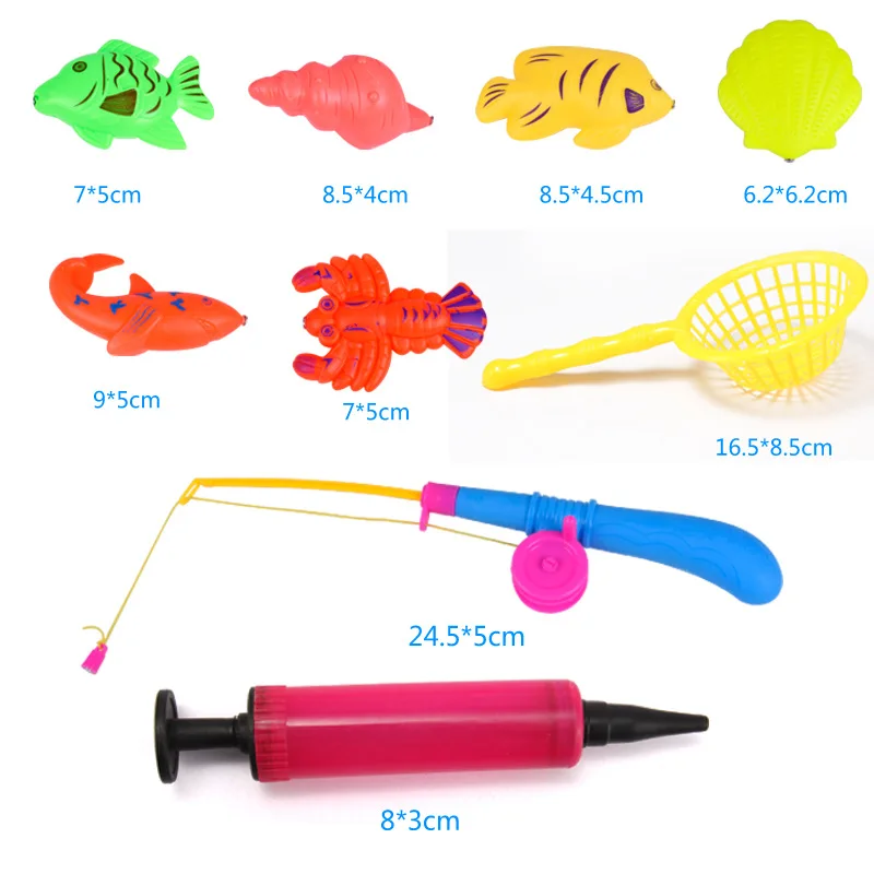 Kids Fishing Toy 50 Pieces Set Magnetic Inflatable Pool Simulated Marine Fishes Pond Fishing Pole Baby Children Water Bath Toy