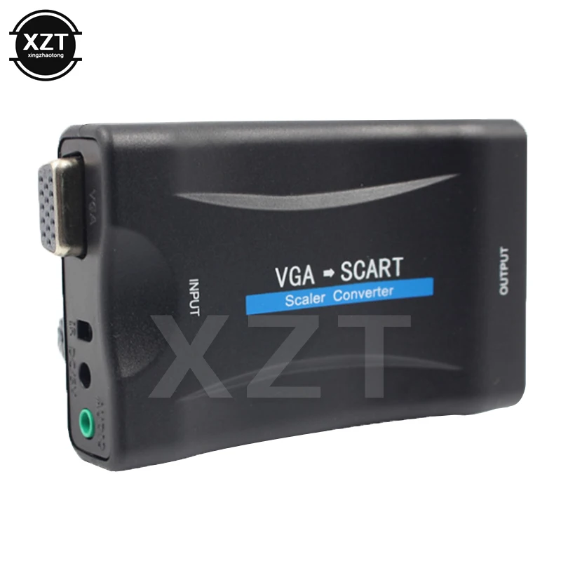 2019 VGA to SCART Video Audio Converter Adapter Digital Video Audio TV Signal Conversor With Remote Control Power VGA Cable