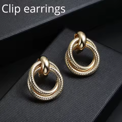 New Clip On Earrings No Pierced for Women Vintage Gold Statement Geometry Round Ear Clips Jewelry brinco feminino Party Gift