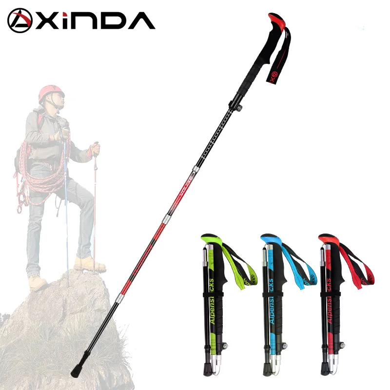 XINDA Folding Trekking Poles Carbon Fiber Ultralight Quick Lock Walking Stick Hiking Running Nordic Walking Pole