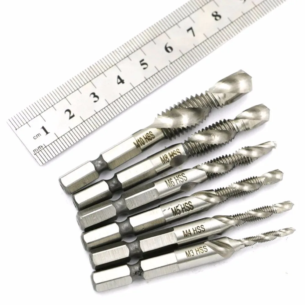 6 Stks/set M3-M10 Multifunctionele Schroef Tap Set Hoge Snelheid Staal Hex Handvat Machine Tikken Gereedschap Boormachine Accessoires