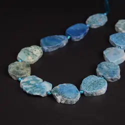 New!!! 11-13PCS/strand Blue Coral Jades Fossils Raw Slab Nugget Beads,Ocean Chrysanthemum Stone Agates Slice Pendants Jewelry