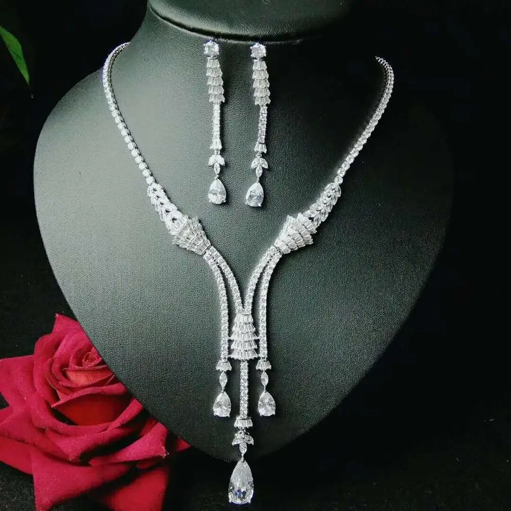 

HIBRIDE Sparkling Bijoux Dubai Jewelry Sets Full Cubic Zirconia Necklace Set Women Wedding Bride Party Show Set Wholesale N-1046