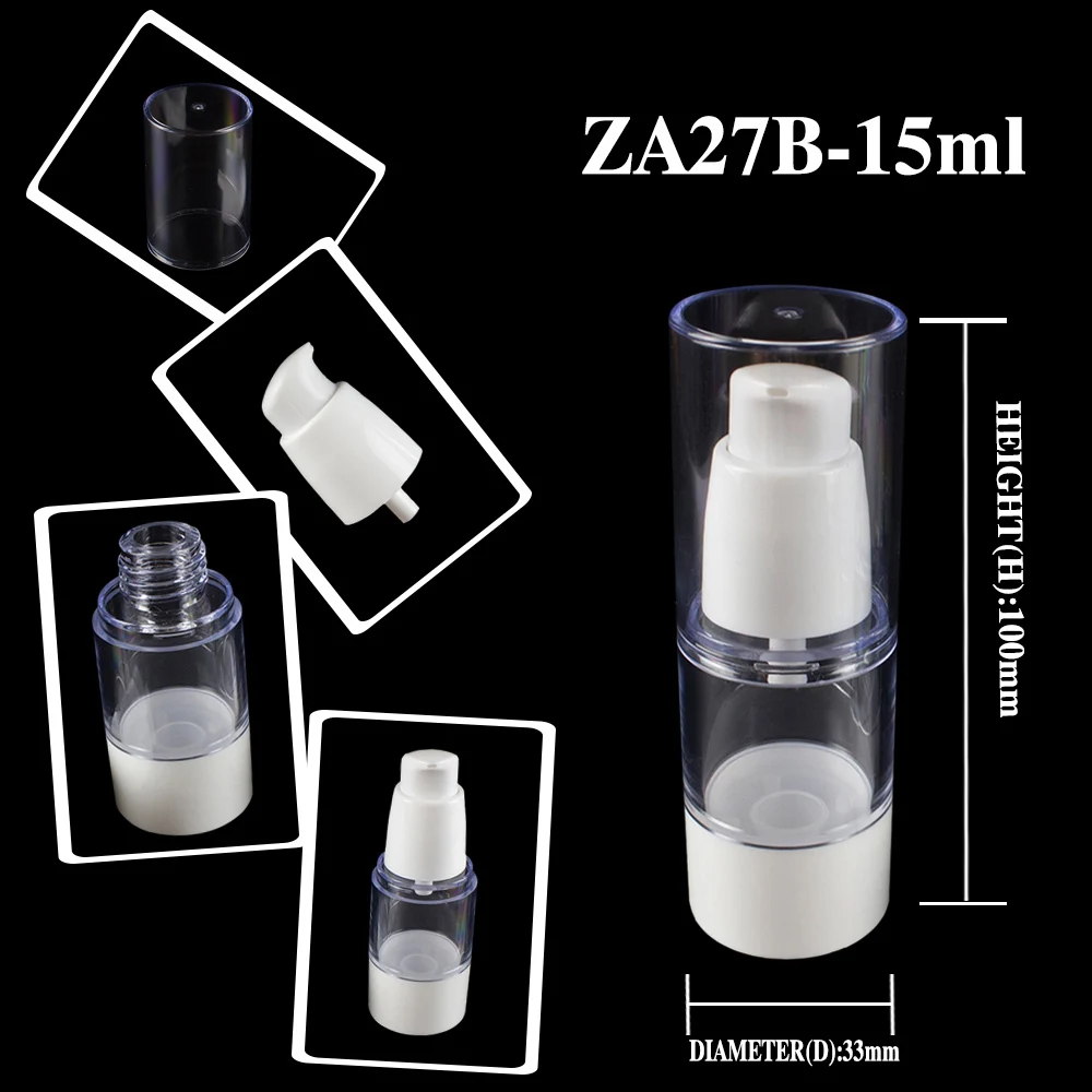 

50pcs 15ml airless kosmetik packaging with white base, 15ml airless pump bottle, 15m ml empty round shape cosmetic pump bottle