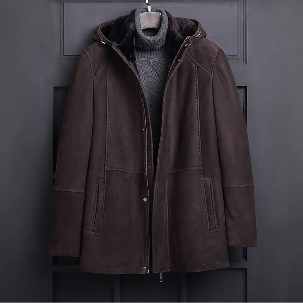 Men's B3 Shearling Jacket Coat Men's Hooded Jacket Men's Winter Middle-Aged Thick Coat