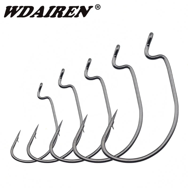 

WDAIREN 20pcs/lot High carbon Steel Fishing Hooks 7 Sizes black Crank Lead Sharp Hooks super big black Wide crank hook WD-487