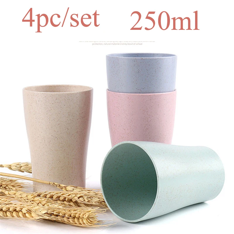 4pcs/set Nature Wheat Straw Portable Water Bottle Drink Container Cup Water Bottle Protein Water Bottle With Tea Plastic Cup