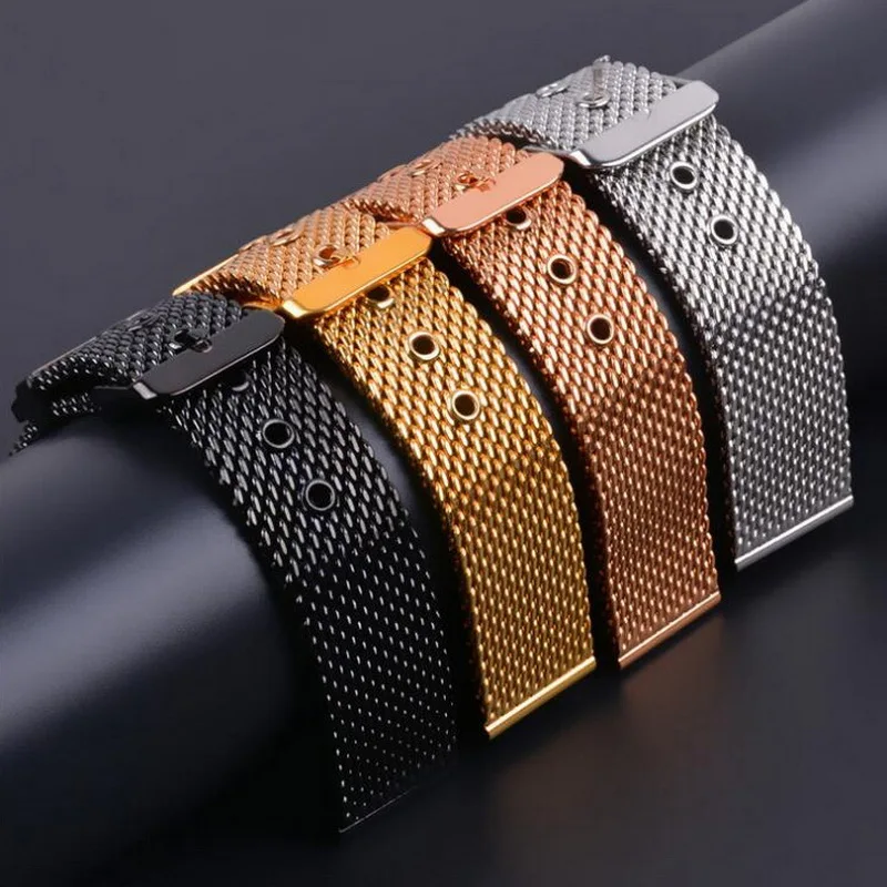 Stainless Steel Mesh Milanese Watch Band Strap Wrist Watchband Wristwatch Buckle Black Rose Gold Silver 18mm 20mm 22mm 24mm