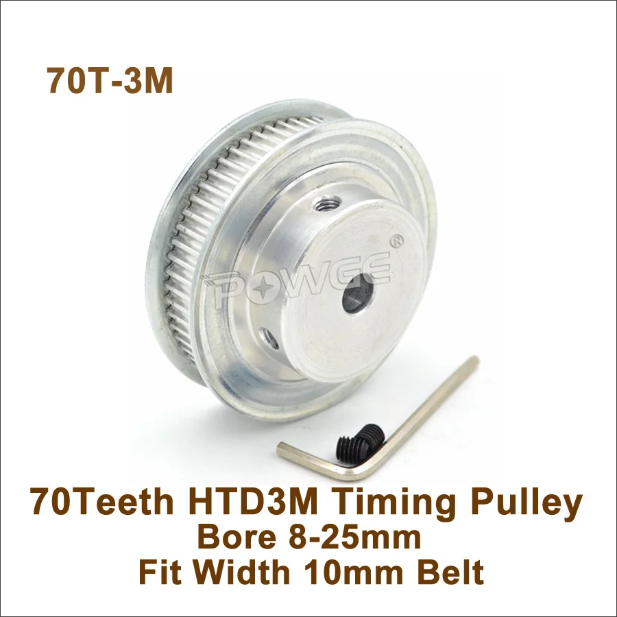 

POWGE 70 Teeth 3M Timing Pulley Bore 8-25mm Fit W=10mm 3M Synchronous Belt 70T 70Teeth HTD3M Pulley 70-3M Timing belt gear