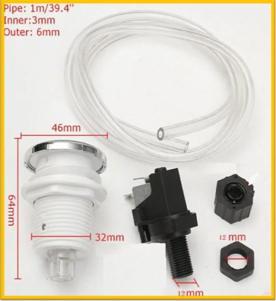 Spa / Pool, Pump food waste disposer Pneumatic Air Button Switch for bathtub, set with air button + hose + Air pressure switch