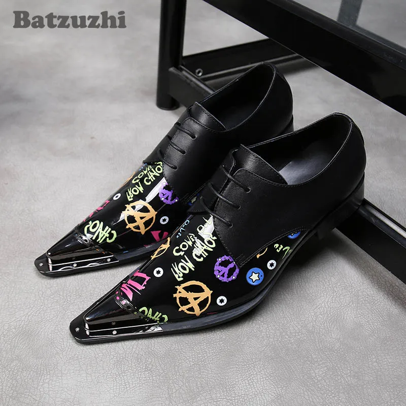 Batzuzhi moda uomo scarpe Oxford punta a punta in metallo scarpe eleganti in vera pelle nera uomo scarpe stringate formali da lavoro, grande 12