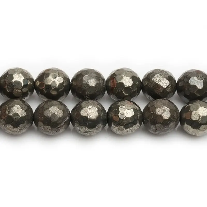 2-14mm Natural Round Gray Pyrite Beads Faceted DIY Stone Loose Beads For Jewelry Making Beads Bracelets Necklace For Men Gift