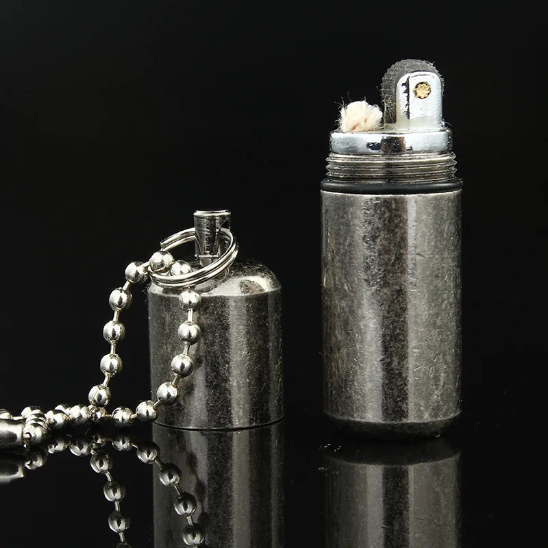 Outdoor Mini Compact Kerosene Lighter Key Chain Capsule Gasoline Lighter Inflated Keychain Petrol Lighter Tools Wholesales