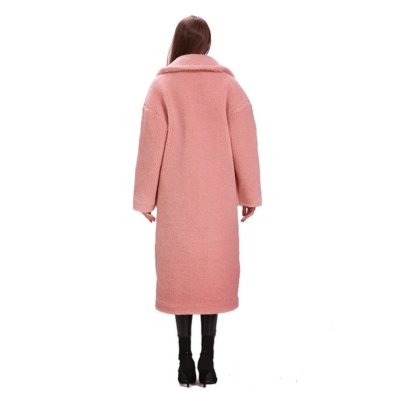 winter thick and warm 3 row buttons with pocket pink oversize X-long teddy coat