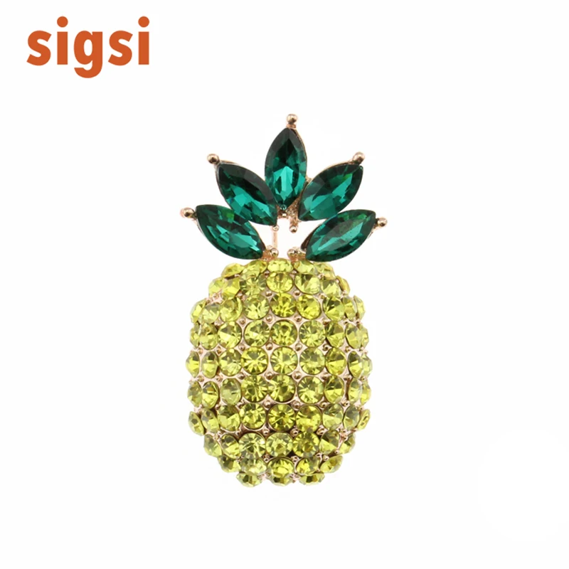 

Free Shipping 43*24mm Fashion Jewelry Brooches For Women Rhinestone Crystal Pineapple Fruit Pin Brooch